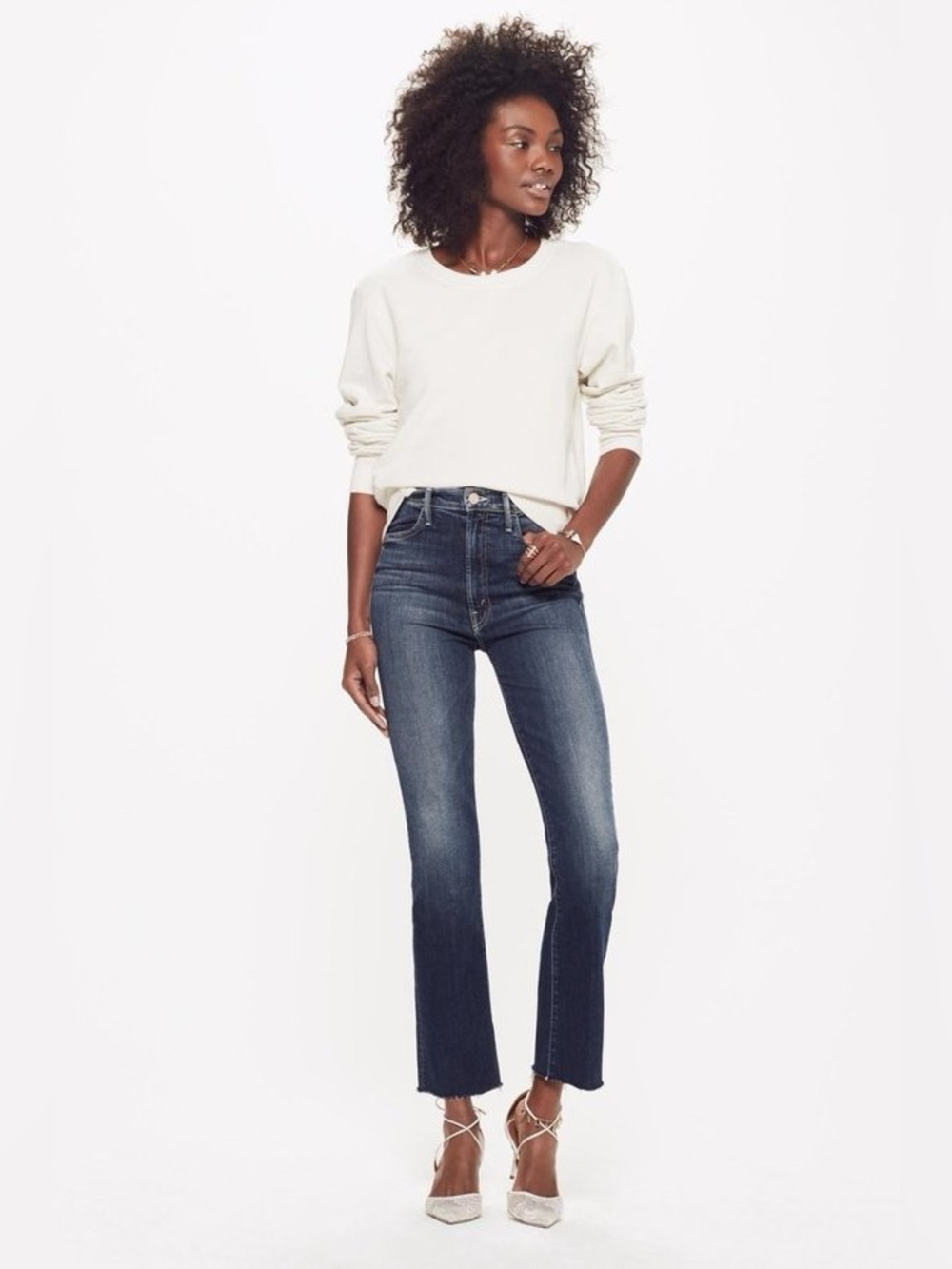 MOTHER Denim Hustler Ankle Fray On The Edge, Dark Blue Slim Bootcut Jean Sz 25